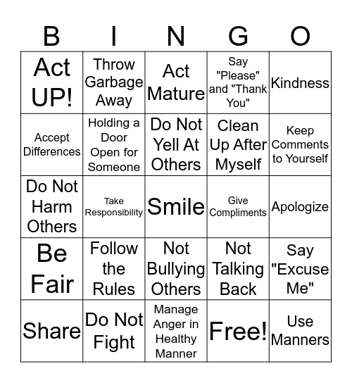 How to Show Respect Bingo Card