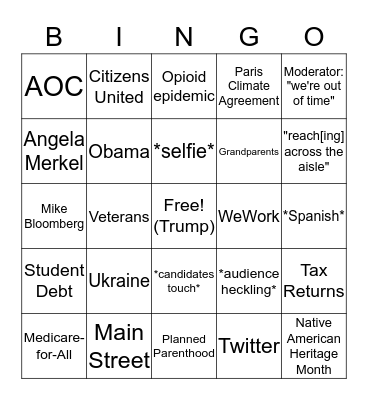 Dem Debate Bingo: When A Candidate Mentions... Bingo Card