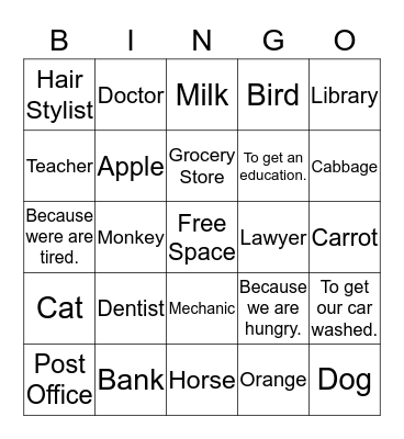 Wh Questions  Bingo Card