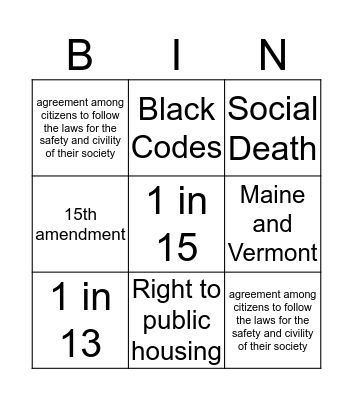 Felon Disenfranchisement Bingo Card