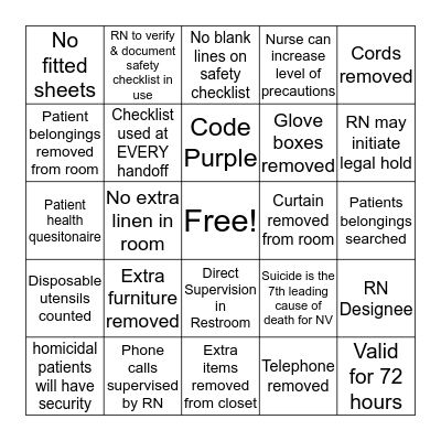 Legal Hold - Suicide Prevention- Interventions Bingo Card