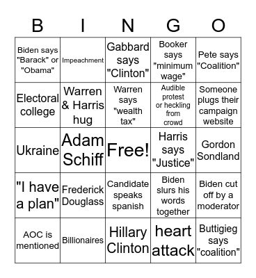Dem Debate Bingo Card