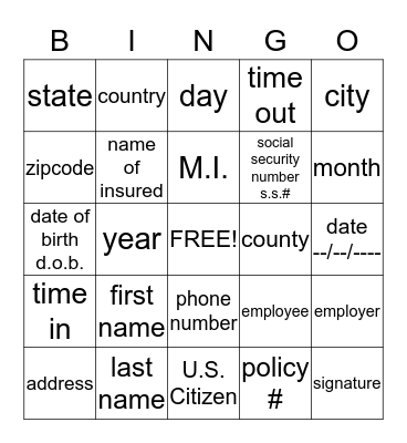 Forms Bingo Card