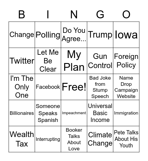 Debate Bingo Card