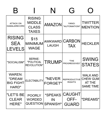NOVEMBER DEMOCRATIC DEBATE Bingo Card
