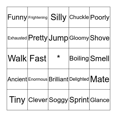 Synonym Bingo Card