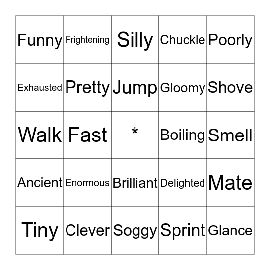 Synonym Bingo Card