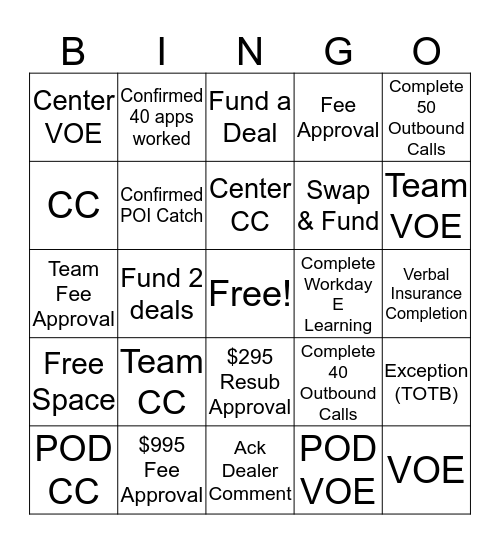 Participation Bingo Card