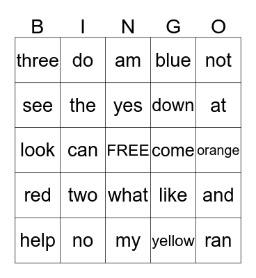Sight Words 3 Bingo Card