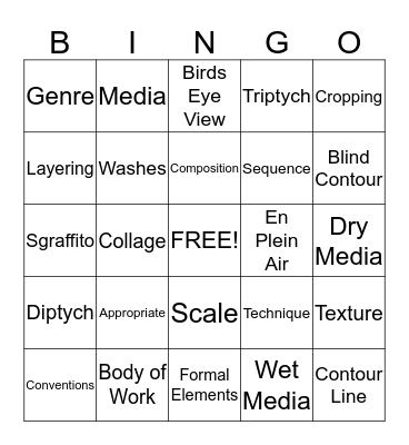 Art Lingo Bingo Card