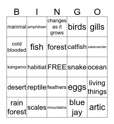 Living Things Bingo Card