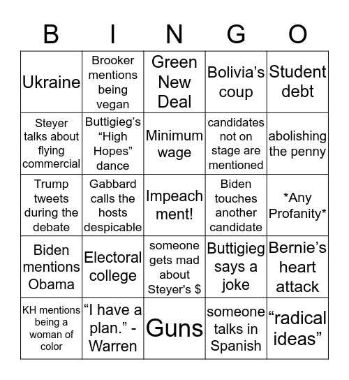 Nov. Dem Debate Bingo Card