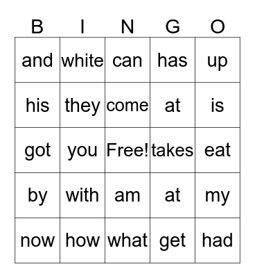 Dalee's Sight Words Bingo Card