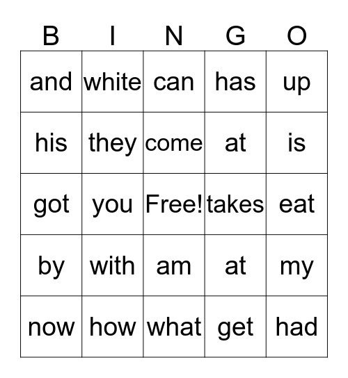 Dalee's Sight Words Bingo Card