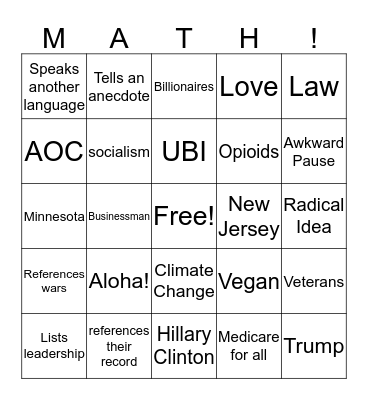 Debate Bingo Card