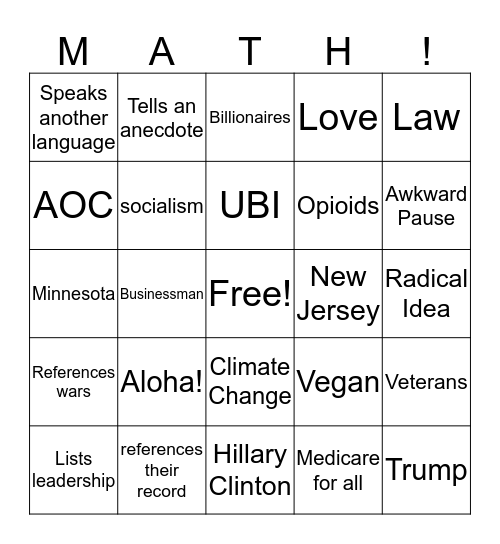Debate Bingo Card