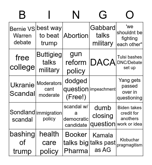 debate #5 Bingo Card