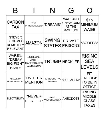 NOVEMBER DEMOCRATIC DEBATE Bingo Card