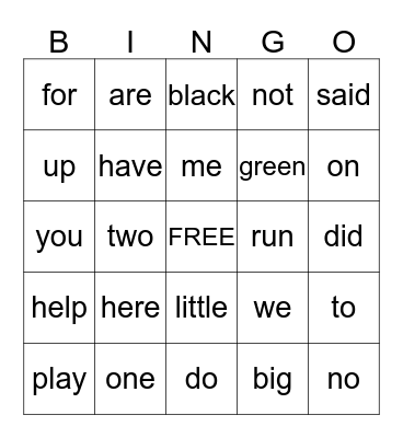 Sight Words 4 Bingo Card