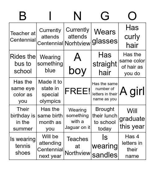 Get to Know you Bingo Card