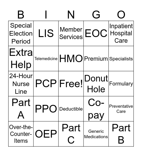 Medicare Terms Bingo Card