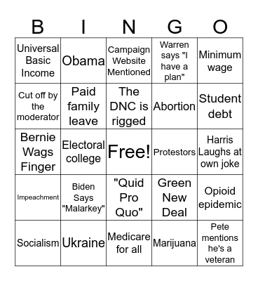 Dem Debate Bingo Card