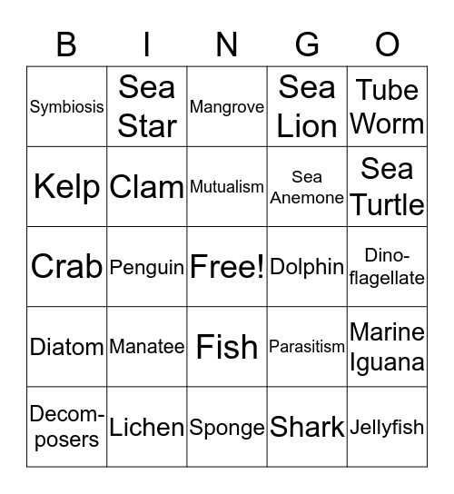 Marine Biology Bingo Card