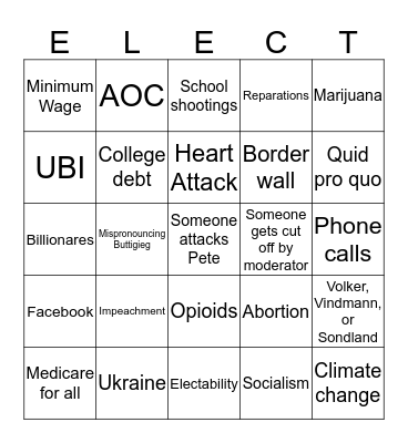 Dem Debate Bingo Card