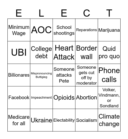 Dem Debate Bingo Card