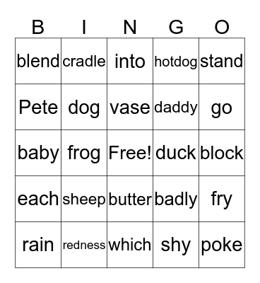 Phonics Bingo Card