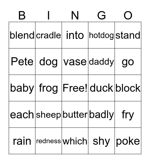 Phonics Bingo Card