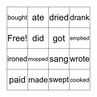 Past Tense Verbs Bingo Card