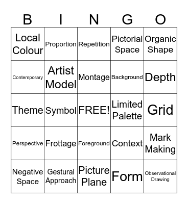 Art Lingo Bingo Card