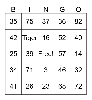 Cub Scout Bingo Card