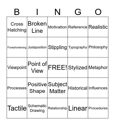 Art Lingo Bingo Card