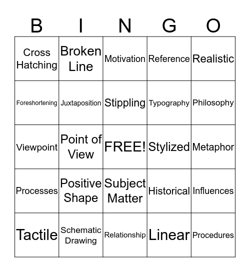 Art Lingo Bingo Card