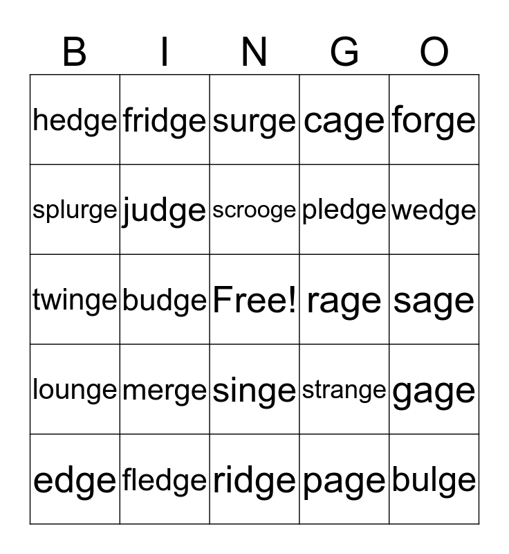 Gadget Can't Multitask! (-dge words) Bingo Card