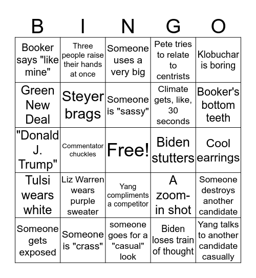 Debate Night Bingo Card