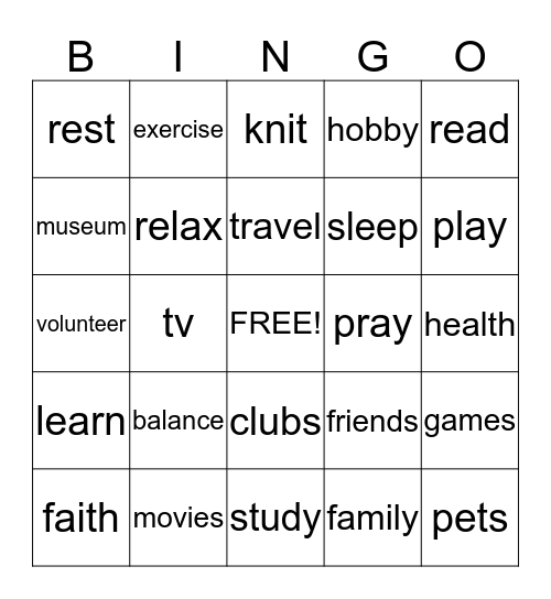 Retirement Bingo Card