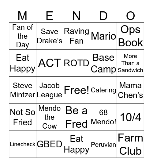 MENDO Bingo Card