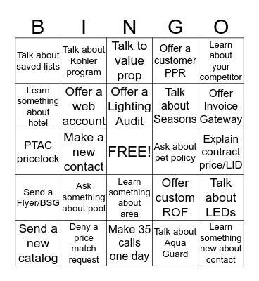 Inside Sales Hospitality  Bingo Card