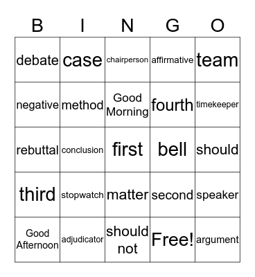 Debating Bingo Card