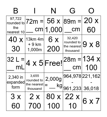 Nice Number November Bingo Card