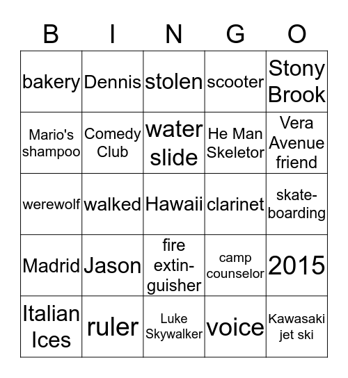 Brian's 40th Birthday Bingo Card