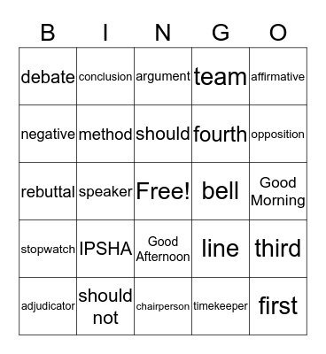 Debating Bingo Card