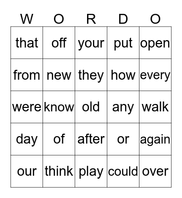 Wordo Bingo Card