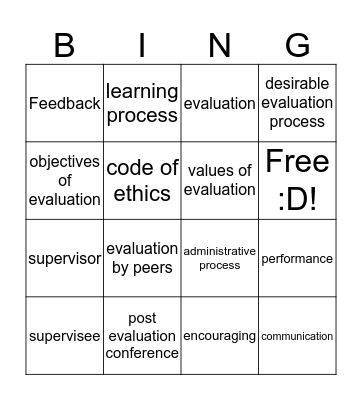 Evaluation Bingo Card