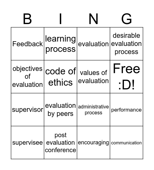 Evaluation Bingo Card