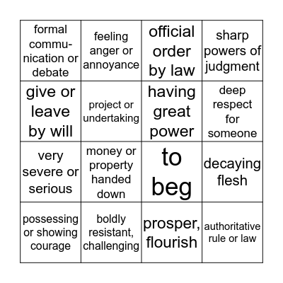 Vocab #3 Bingo Card