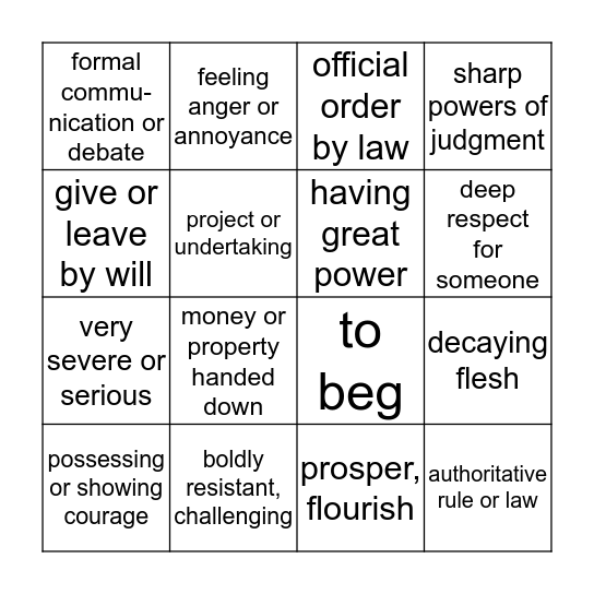 Vocab #3 Bingo Card